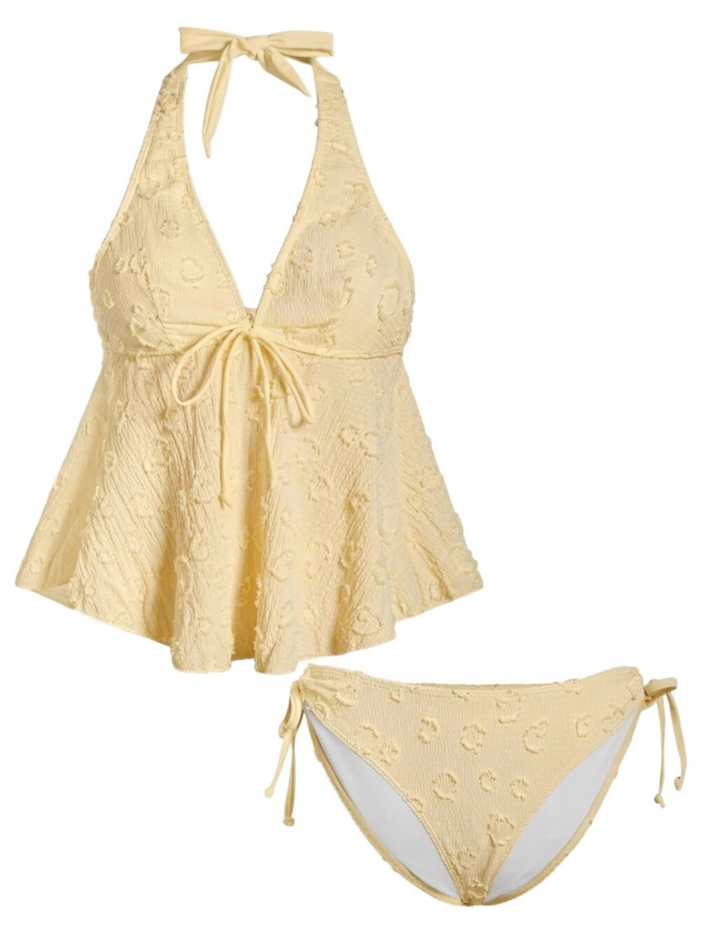 Women's Tankini Swimsuits Textured Flowy Halter Bikini Set S